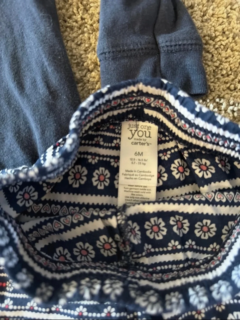 Navy Baby Bodysuit and Patterned Pants Set - Size 6 months